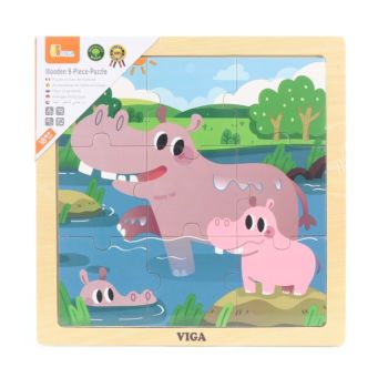 Puzzle de Madeira Viga Hipopótamo, 9 pcs
