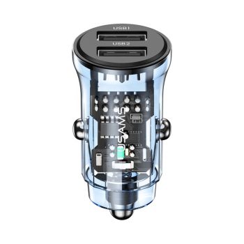 Carregador para Carro USAMS Mini US-CC162 15W – Duplo USB Transparente