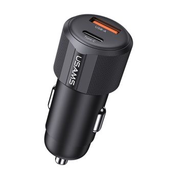 Carregador para Carro USAMS 60W 500 CC283 – Dual Port Type-C e USB, Preto