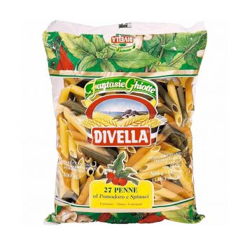 Massa Divella Penne Pomodoro e Spinaci 27, 500 g