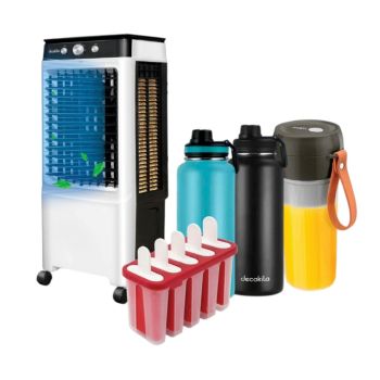 Super Oferta Decakila #8: Ventilador, Liquidificador Portátil 300ml, Garrafa Térmica 946 ml e Molde de Picolé 280 ml