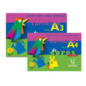 Bloco de Cartolina Colorida 4school, Tamanhos Variados