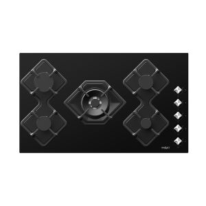 Placa Fogão SMART 5 Bocas Gás 90 cm Botões Laterais Vidro Preto, Diamond