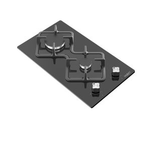 Placa Fogão SMART 2 Bocas Gás 30 cm Botões Frontais Vidro Preto, Diamond