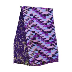 Capulana Africana Roxo Geométrico com Detalhes Dourados, 100% Algodão