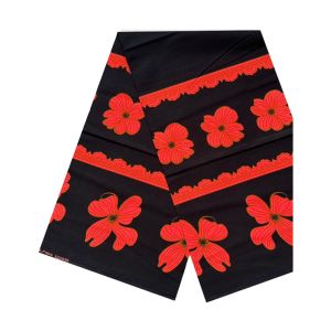 Capulana Africana Floral Vermelha sobre Preto, 100% Algodão