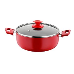 Caçarola Anti Aderente 24cm Redio Vermelho Tampa Vidro Papilla