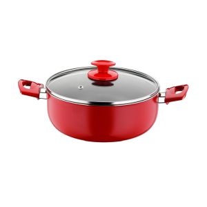 Caçarola Anti Aderente 26cm Redio Vermelho Tampa Vidro Papilla