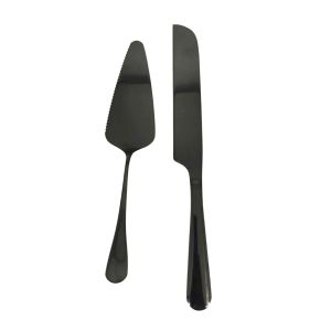 Faca e Espátula Para Bolo Micasa Home & Kitchen Preto Inox, 2 Pcs