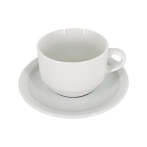 Chavena Chá Com Pires Empilhavel Porcelana Branca, 250 ml