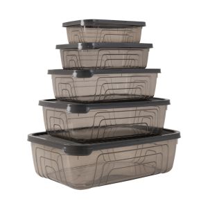 Conjunto de Tigelas Retangulares Cinzento, 5 Pcs