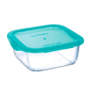 Tigela de Vidro com Tampa Plástica Quadrada, 760 ml