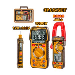 Conjunto Medicao Testador 12-300V HSDT33001 + Multimetro 1000V DM310002 + Amperimetrio 400A DCM62002, INGCO