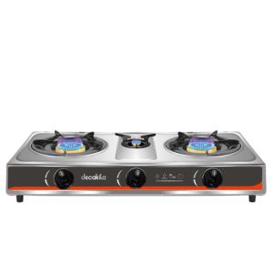 Fogão Gás Portátil Decakila 3 bocas, Inox