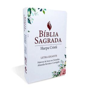 Bíblia Grande Harpa Cristã Popular Letra Gigante Floral Branca, CPAD