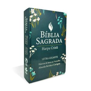Bíblia Grande Harpa Cristã Popular Letra Gigante Floral Verde Escuro, CPAD