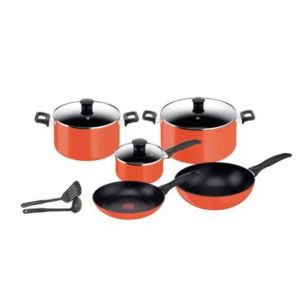 Conjunto de Panelas Antiaderentes Tefal 10 Pcs, Cor de Laranja