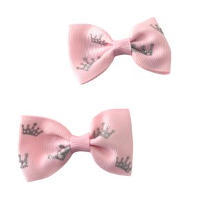 Gancho Médio Infantil Com Coroas em Prata, Rosa Bebé