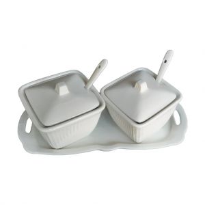 Jogo de 2 Potes em Cerâmica com Tampa Para Temperos, Branca