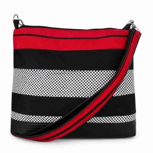 Carteira Elegante em Capulana Preta e Vermelha com Alça Ajustável 