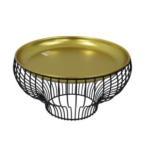 Bandeja Decorativa em Metal com Base Elevada Dourado e Preto, 2Un