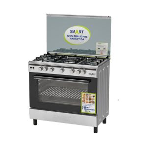 Fogão SMART 5 Bocas e Forno a Gás Iluminado Isqueiro 90x60, Inox
