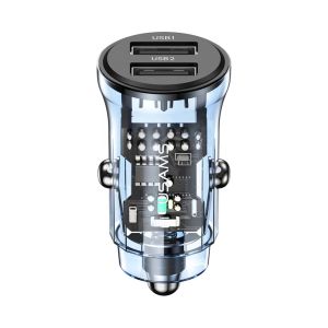 Carregador para Carro USAMS Mini US-CC162 15W – Duplo USB Transparente