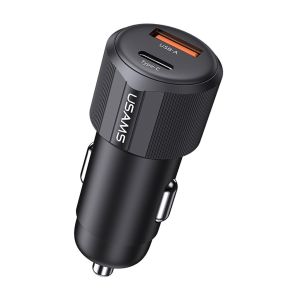 Carregador para Carro USAMS 60W 500 CC283 – Dual Port Type-C e USB, Preto