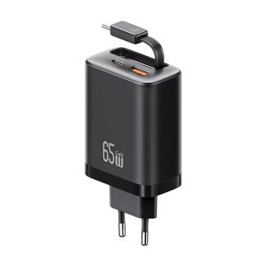 Carregador Fast Charge USAMS CC299 65W com Cabo Type-C Retrátil, Cores Variadas