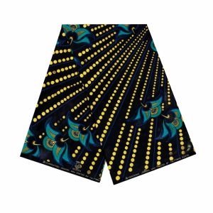 Capulana Premium Algodão Pushti 100% Preto & Dourado com Azul Design Elegante Africano