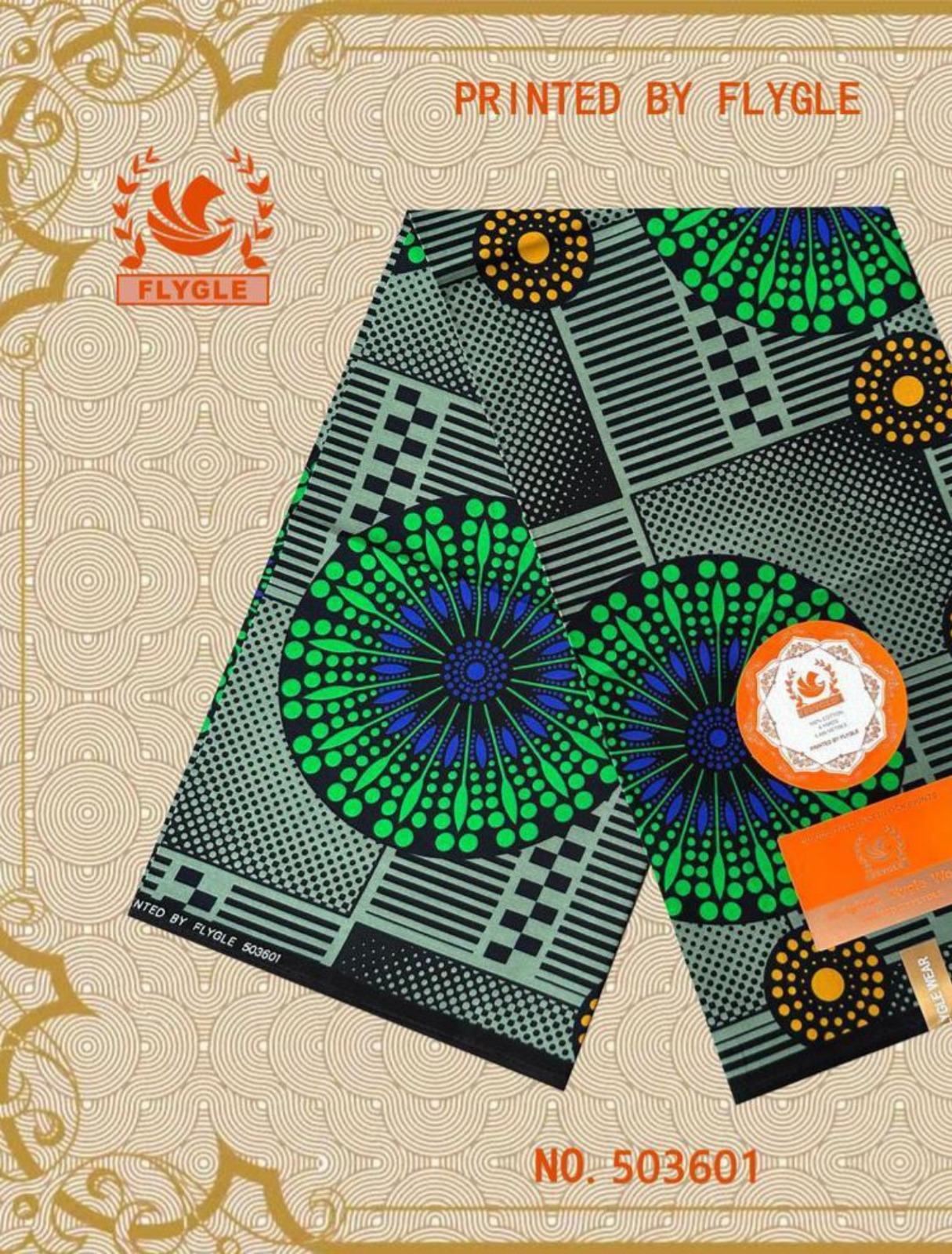 Capulana africana Flygle em algodão com estampa geométrica verde e azul